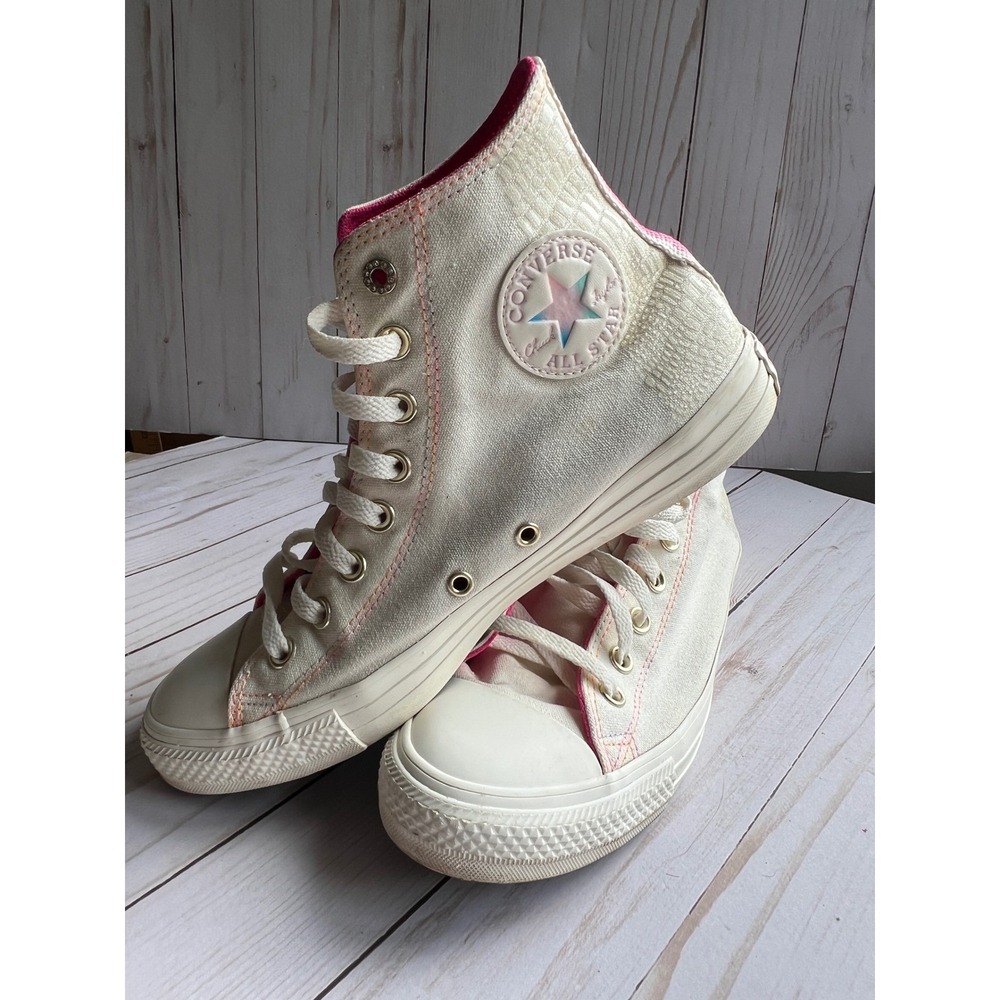Converse Chuck Taylor High Top Women Cream Outside Hot Pink Inside Size 10